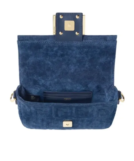 Baguette® Mini Blue Flocked Ff Denim Bag