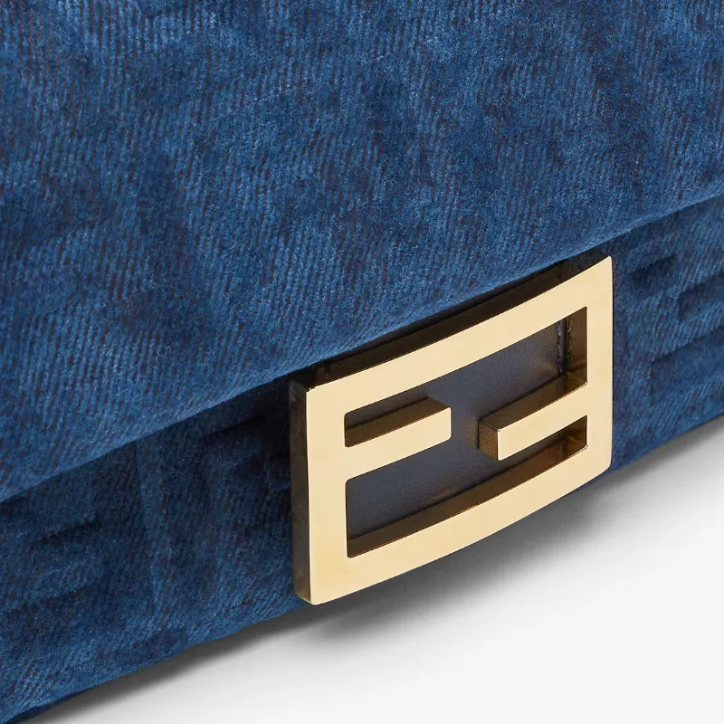Baguette® Mini Blue Flocked Ff Denim Bag