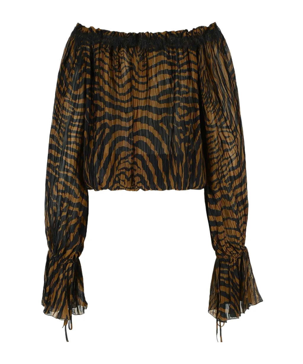Blumarine Zebra Printed Boat Neckline Blouse