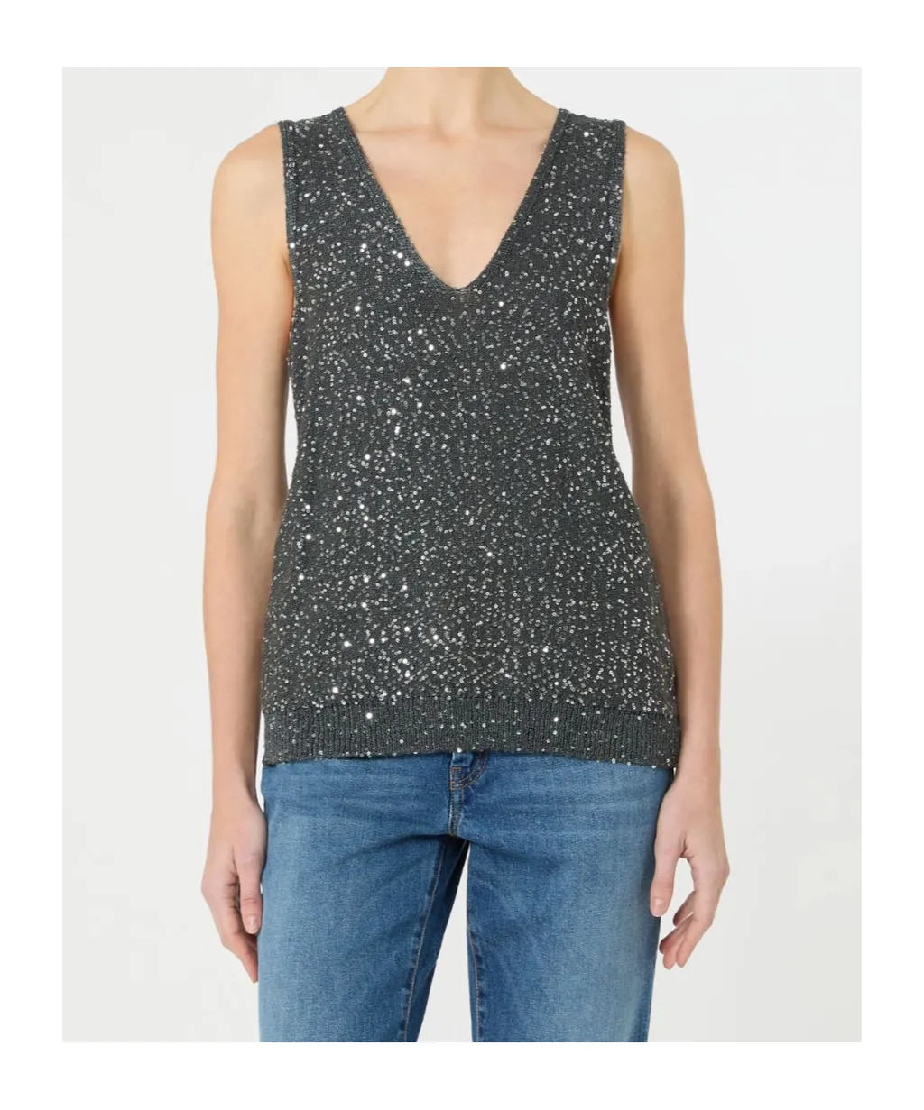 Sleeveless Sequined Knit Top