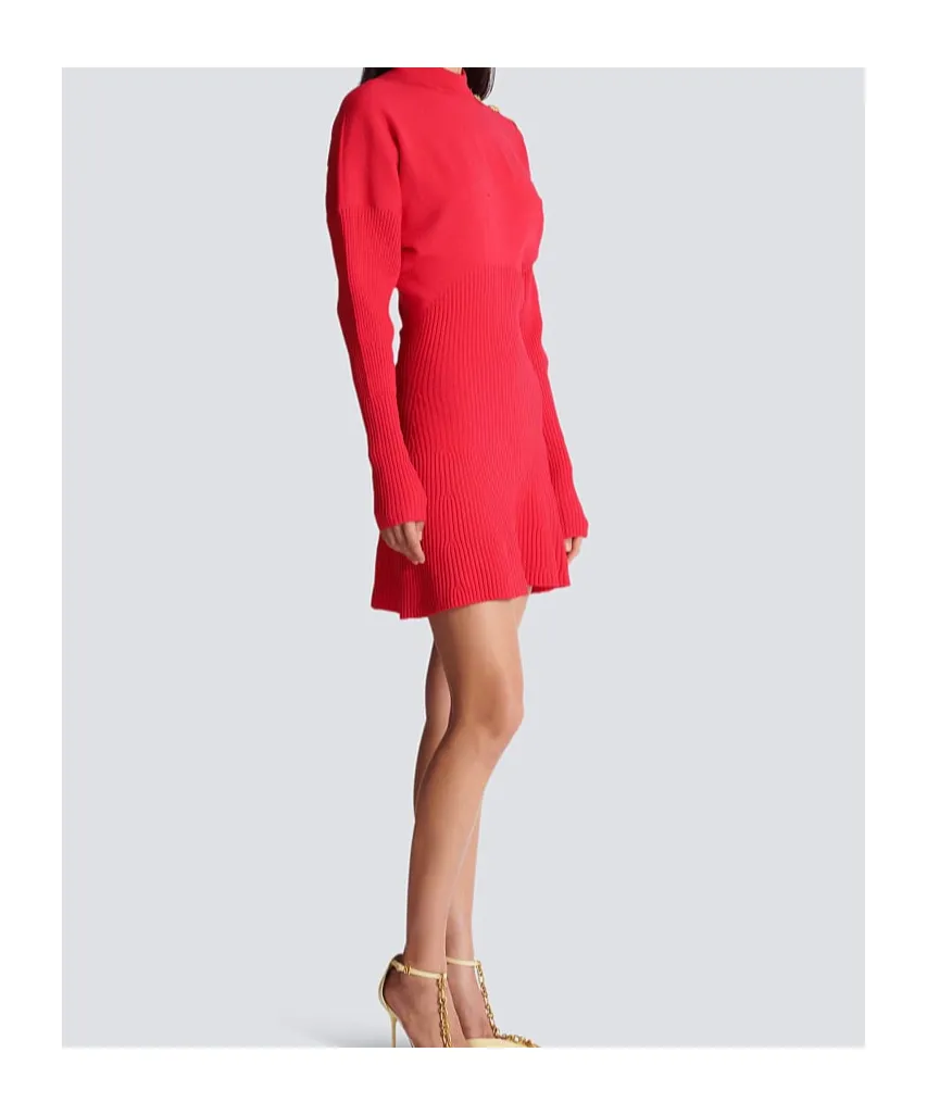 Balmain Turtleneck Long-Sleeve Knit Dress