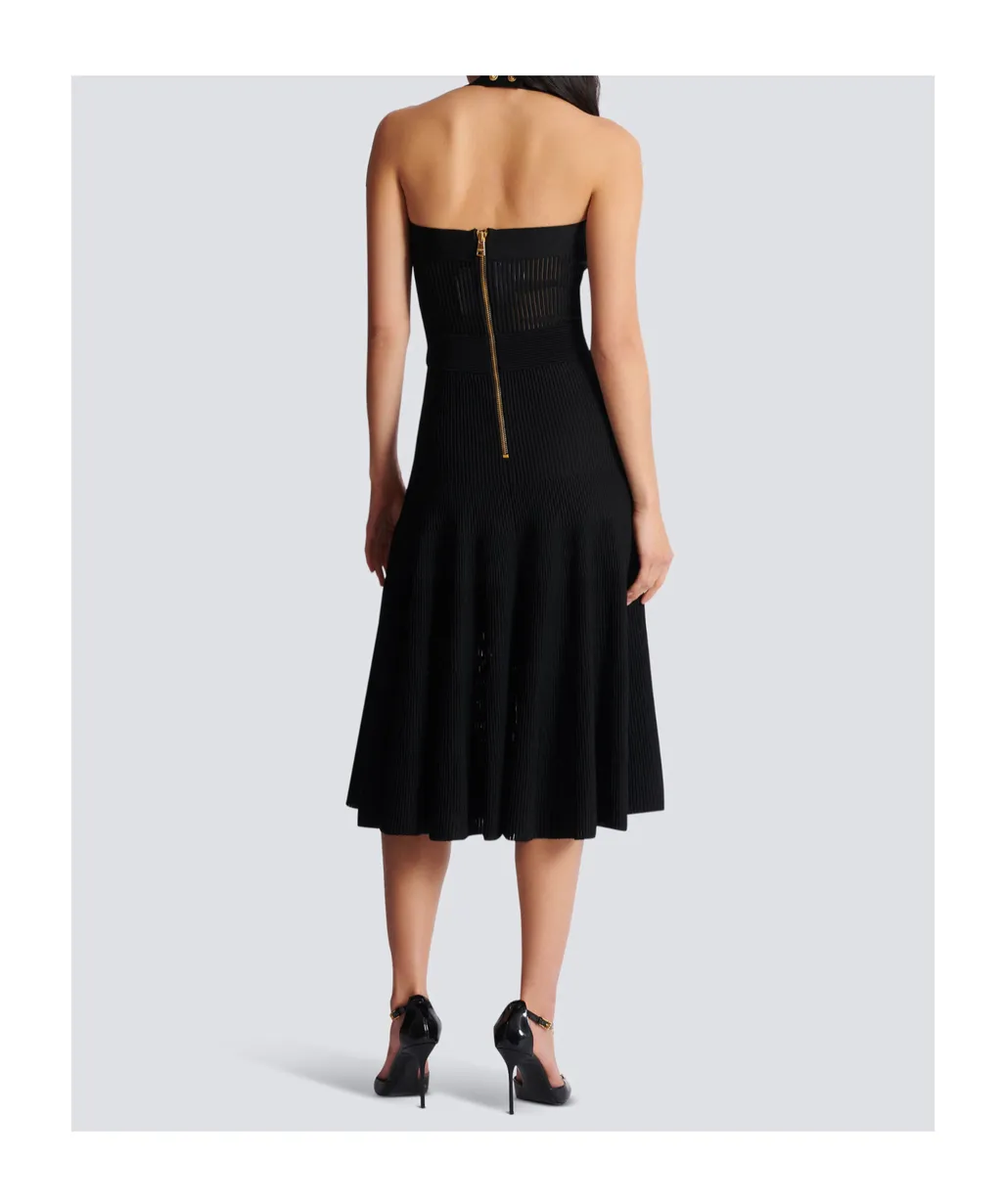 Balmain Halterneck Pleated Knit Midi Dress