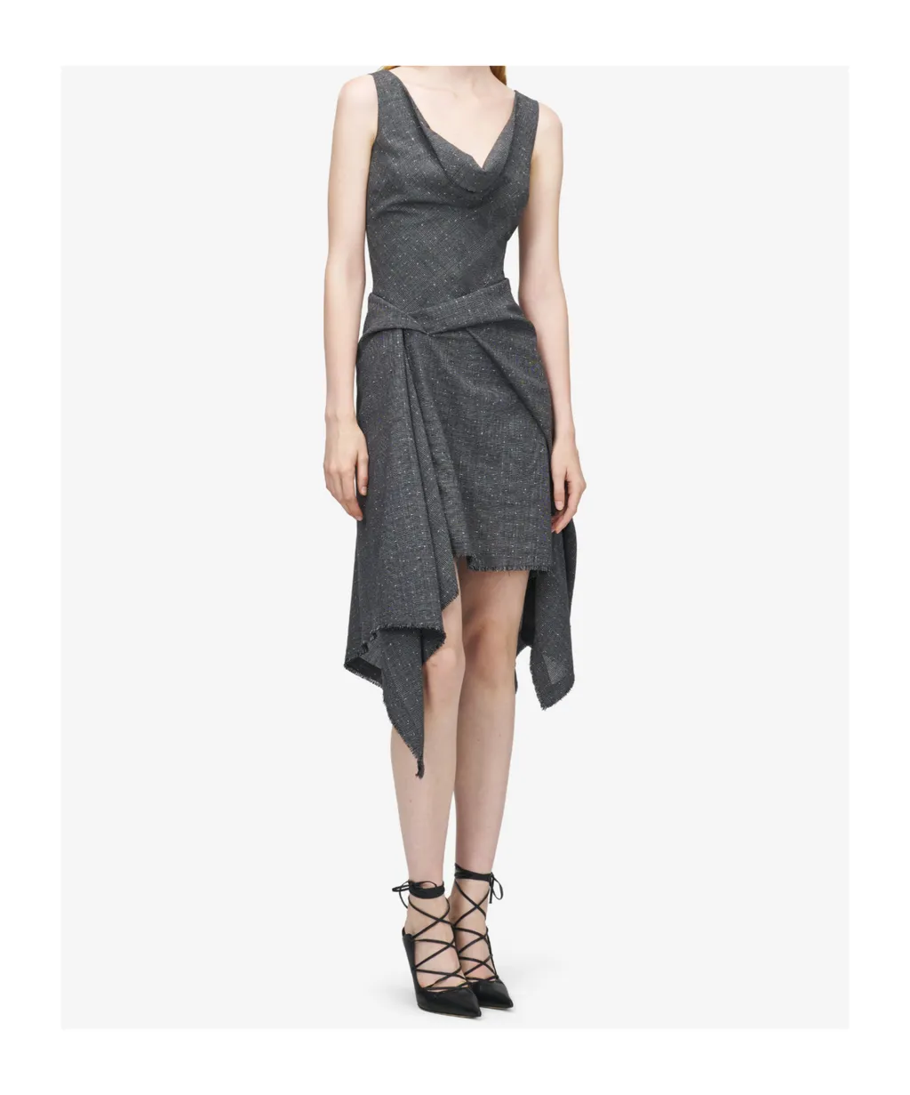 Alexander Mcqueen Flecked Glen Check Asymmetric Dress