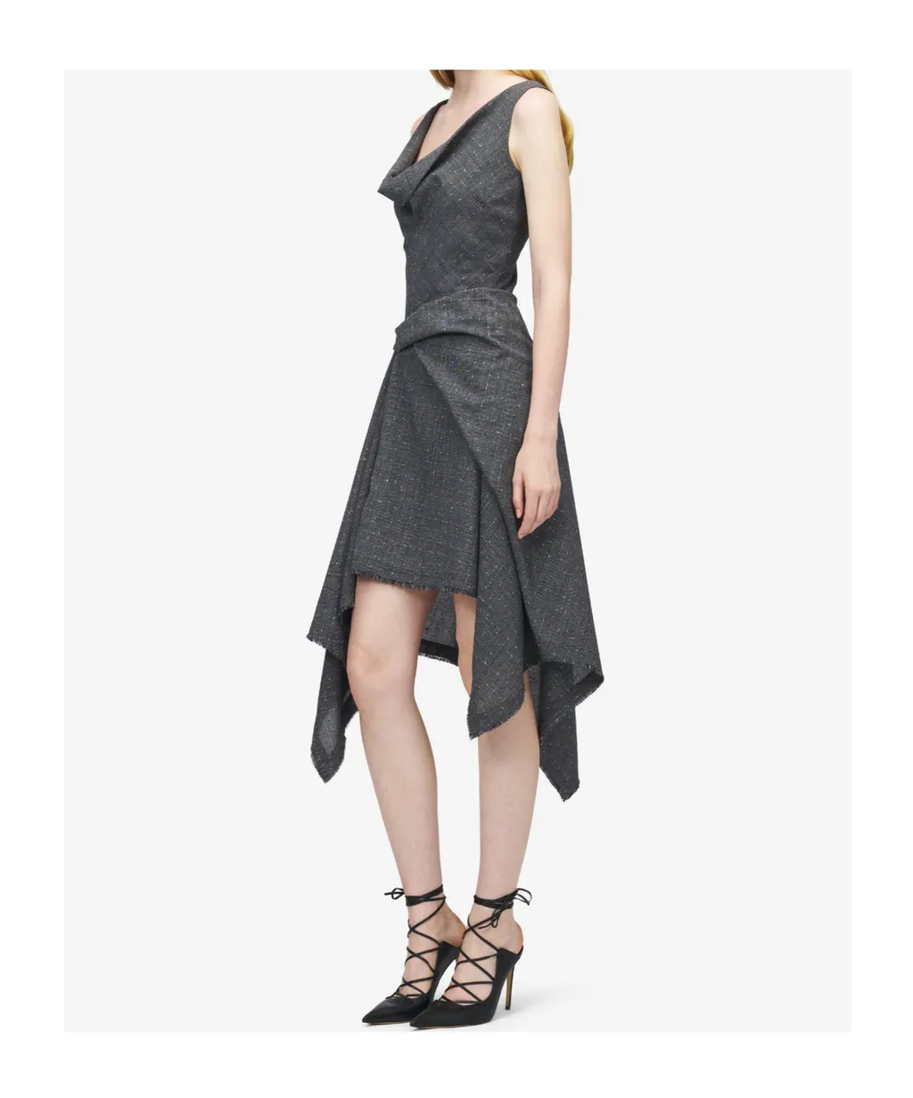 Alexander Mcqueen Flecked Glen Check Asymmetric Dress