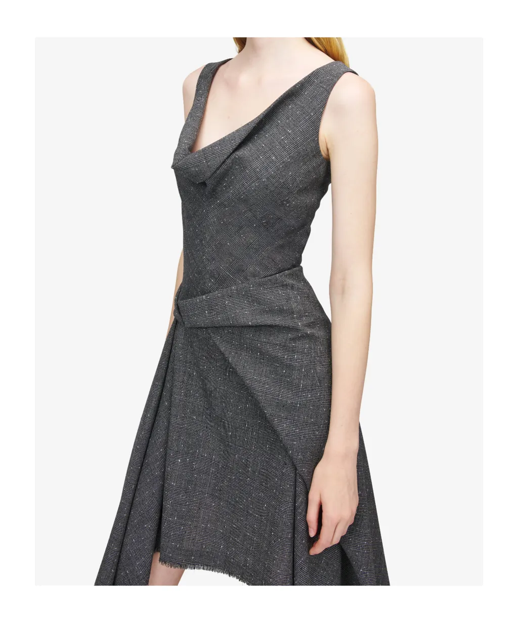Alexander Mcqueen Flecked Glen Check Asymmetric Dress