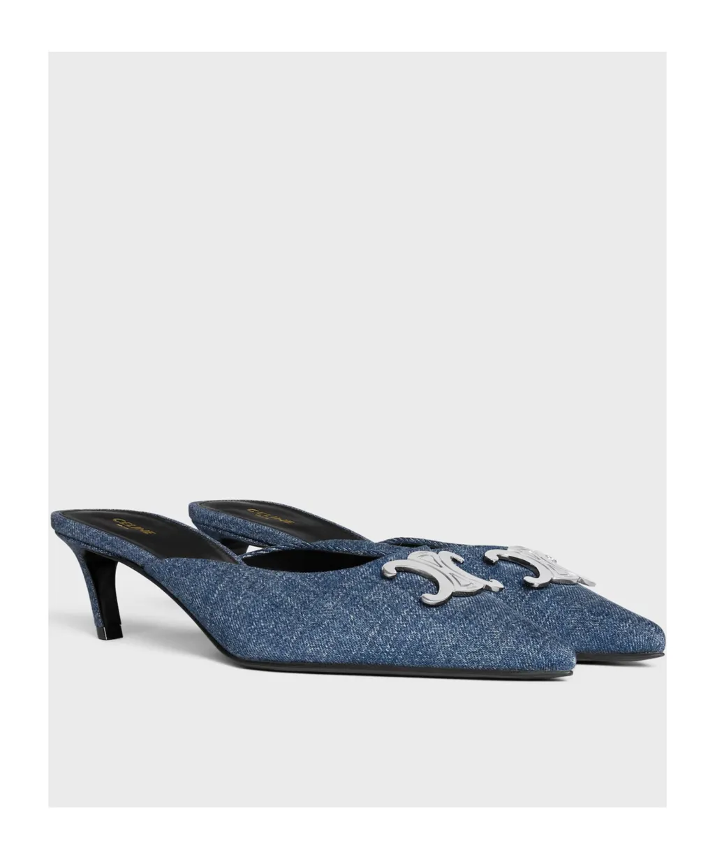 Celine Alma Triomphe Mule In Denim