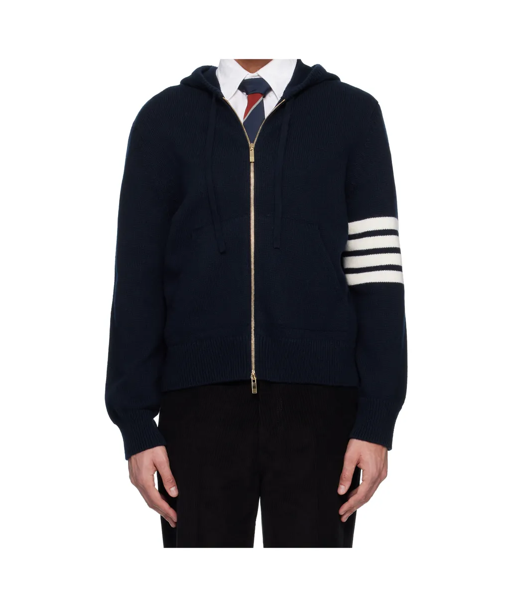 4-Bar Stripe-Detail Zip-Up Hoodie