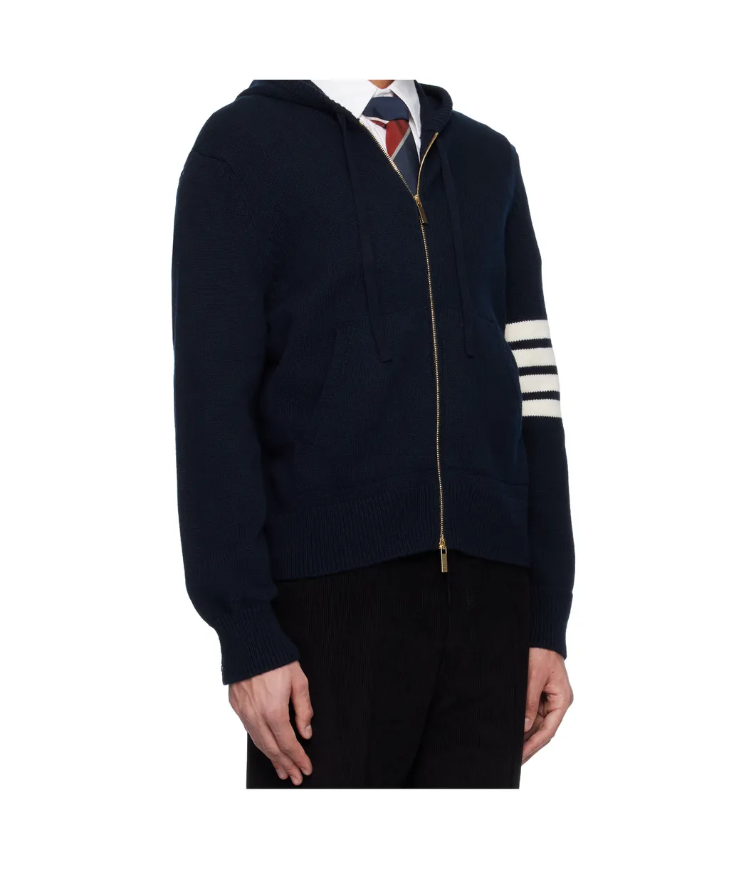 4-Bar Stripe-Detail Zip-Up Hoodie