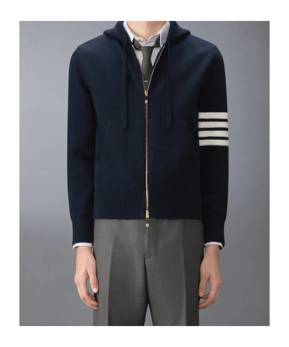 4-Bar Stripe-Detail Zip-Up Hoodie