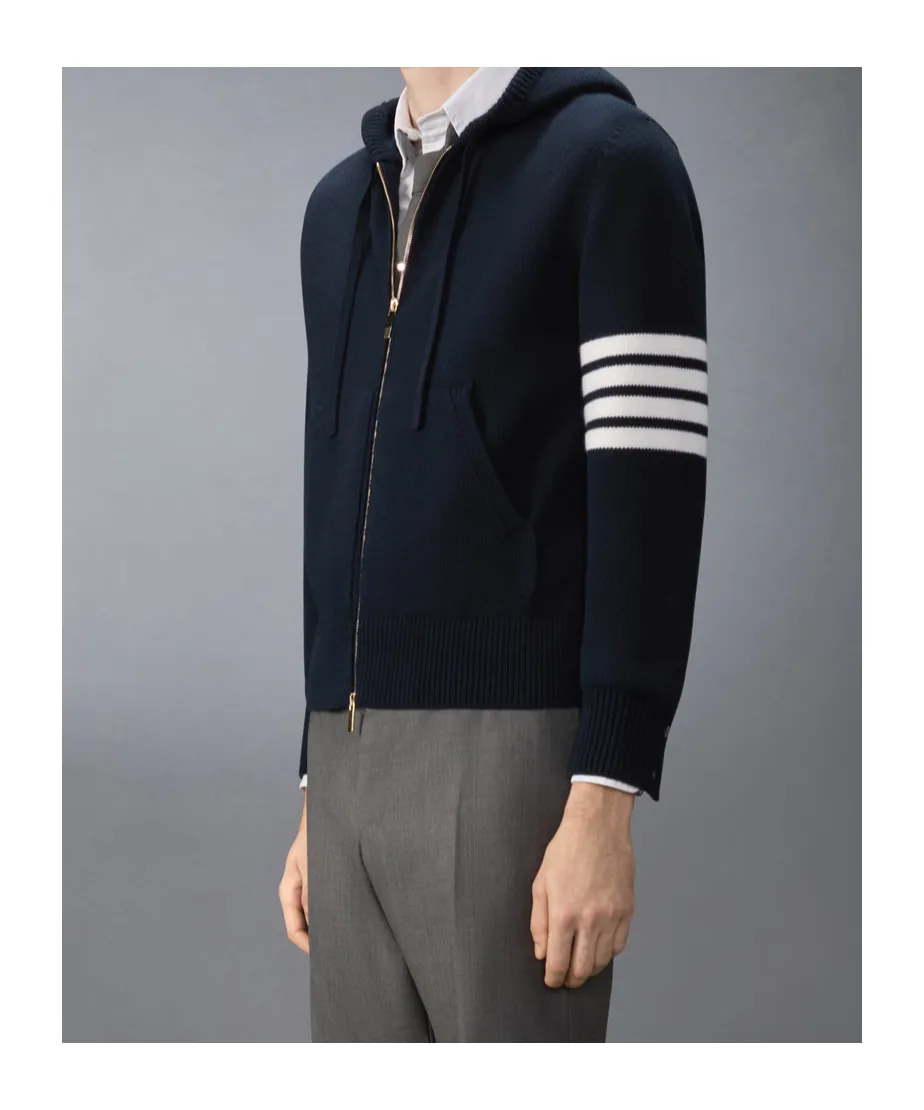 4-Bar Stripe-Detail Zip-Up Hoodie