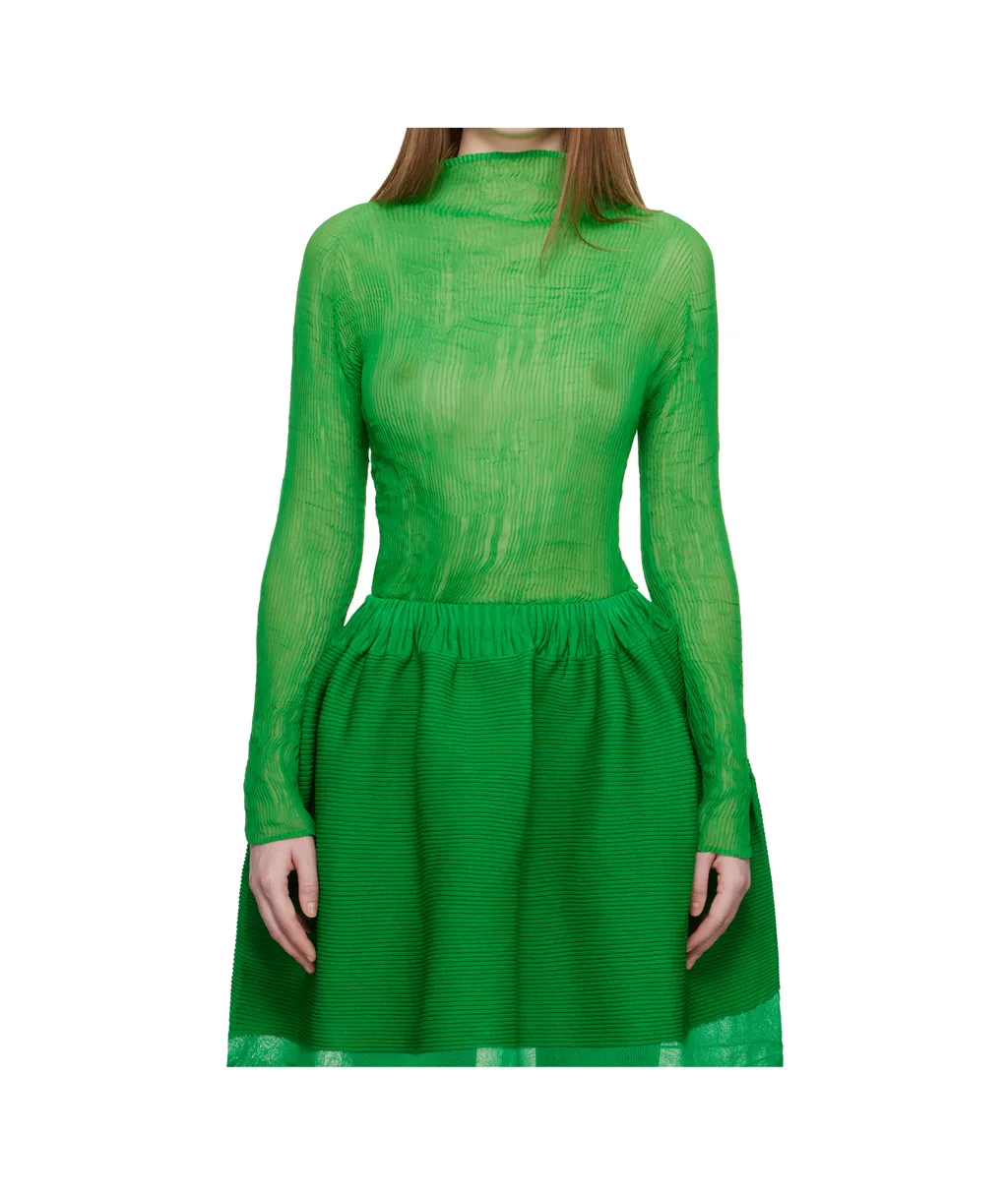 Pleated Turtleneck Blouse