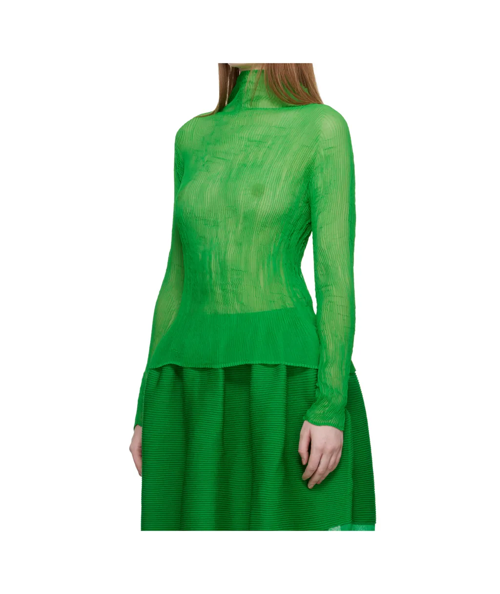 Pleated Turtleneck Blouse