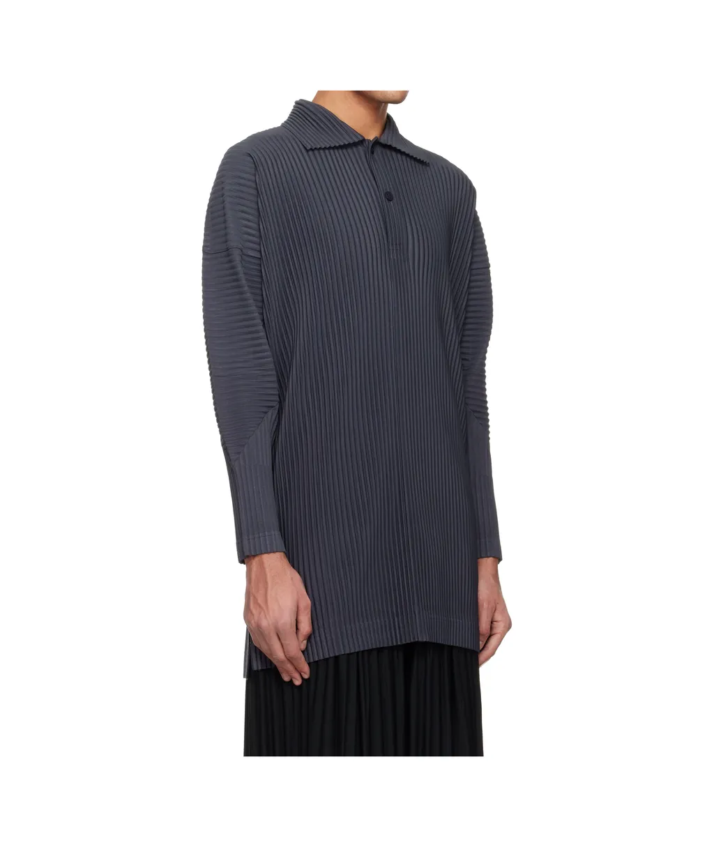 Pleated Knit Polo Shirt