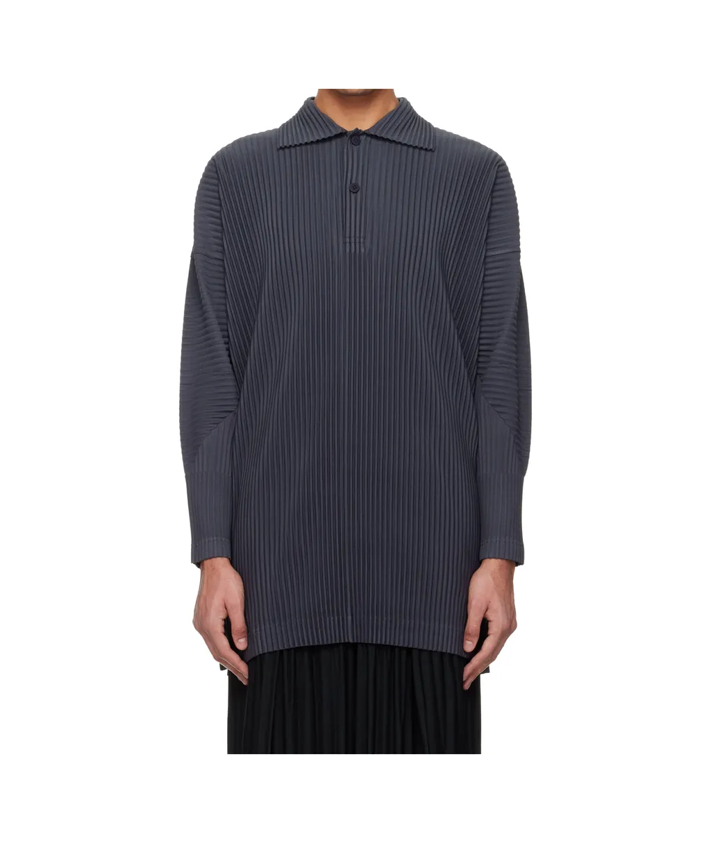 Pleated Knit Polo Shirt