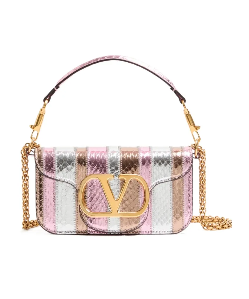 Valentino Locò Foldover Top Striped Small Shoulder Bag