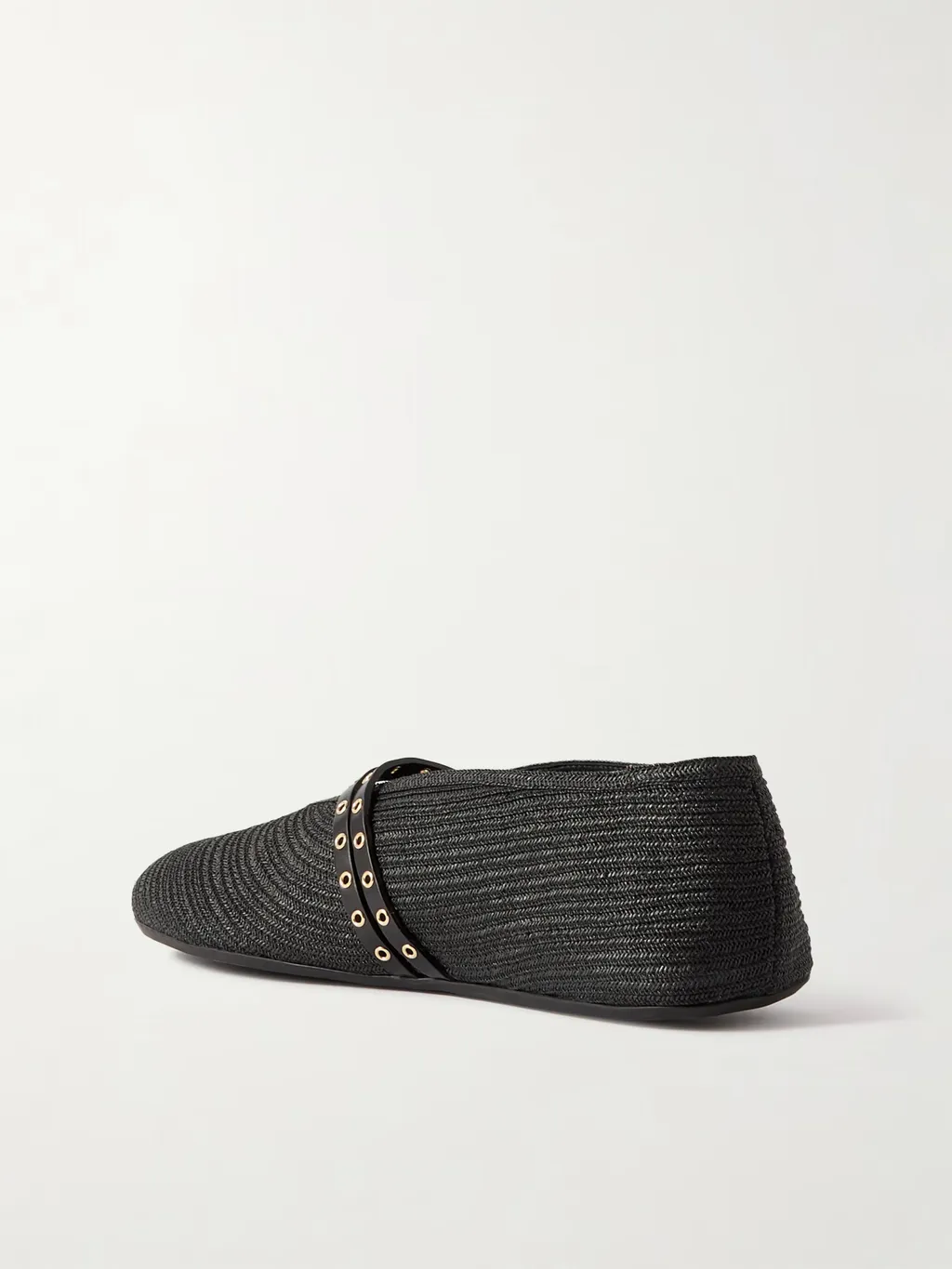 Leather-Trimmed Raffia Ballet Flats
