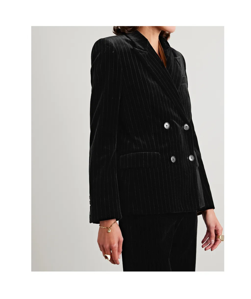 Double-Breasted Metallic Striped Blazer