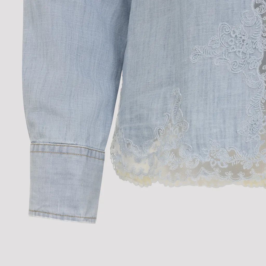 Ermanno Scervino Lace-Detailed Long-Sleeved Buttoned Shirt