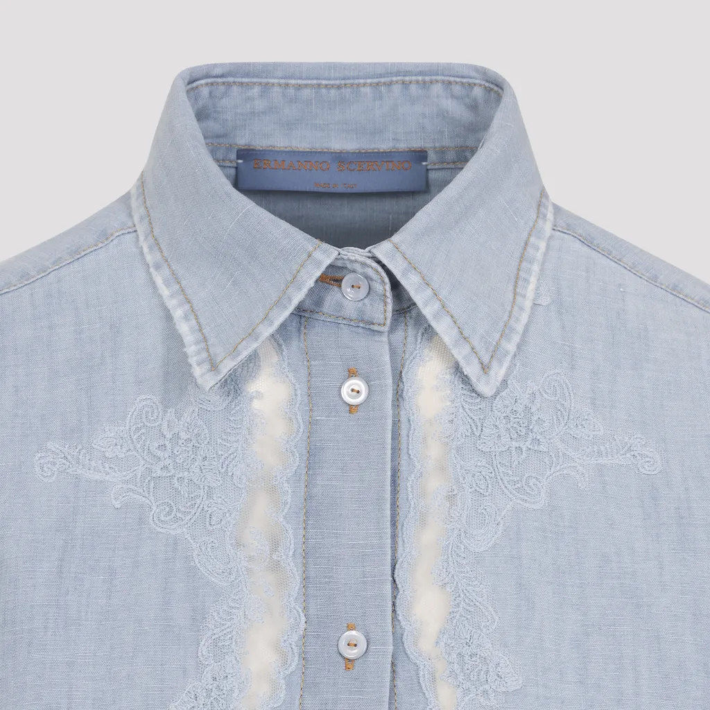 Ermanno Scervino Lace-Detailed Long-Sleeved Buttoned Shirt