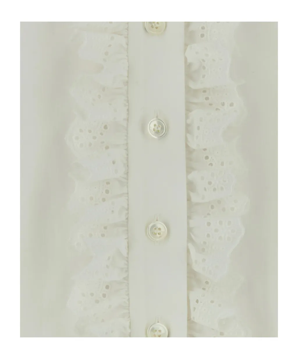 Alberta Ferretti V-Neck Ruffled Poplin Shirt