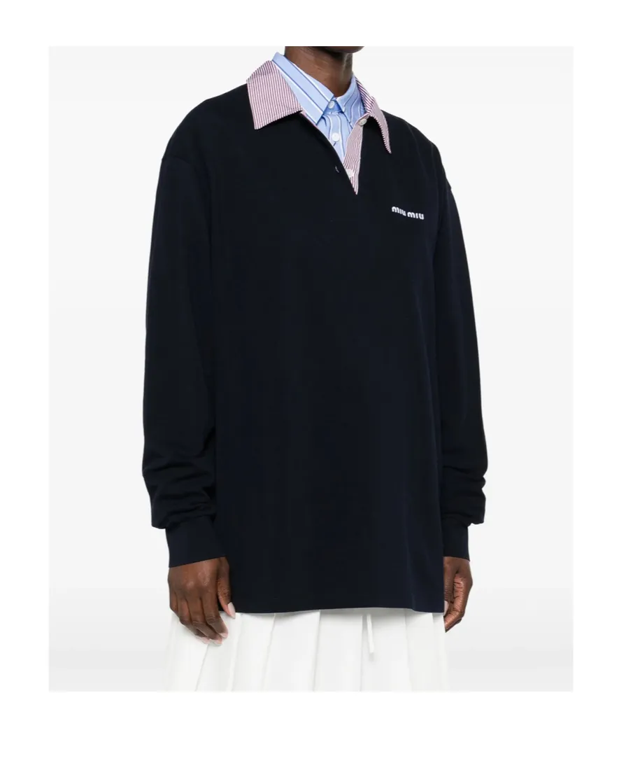 Miu Miu Logo-Embroidered Long-Sleeved Polo Shirt