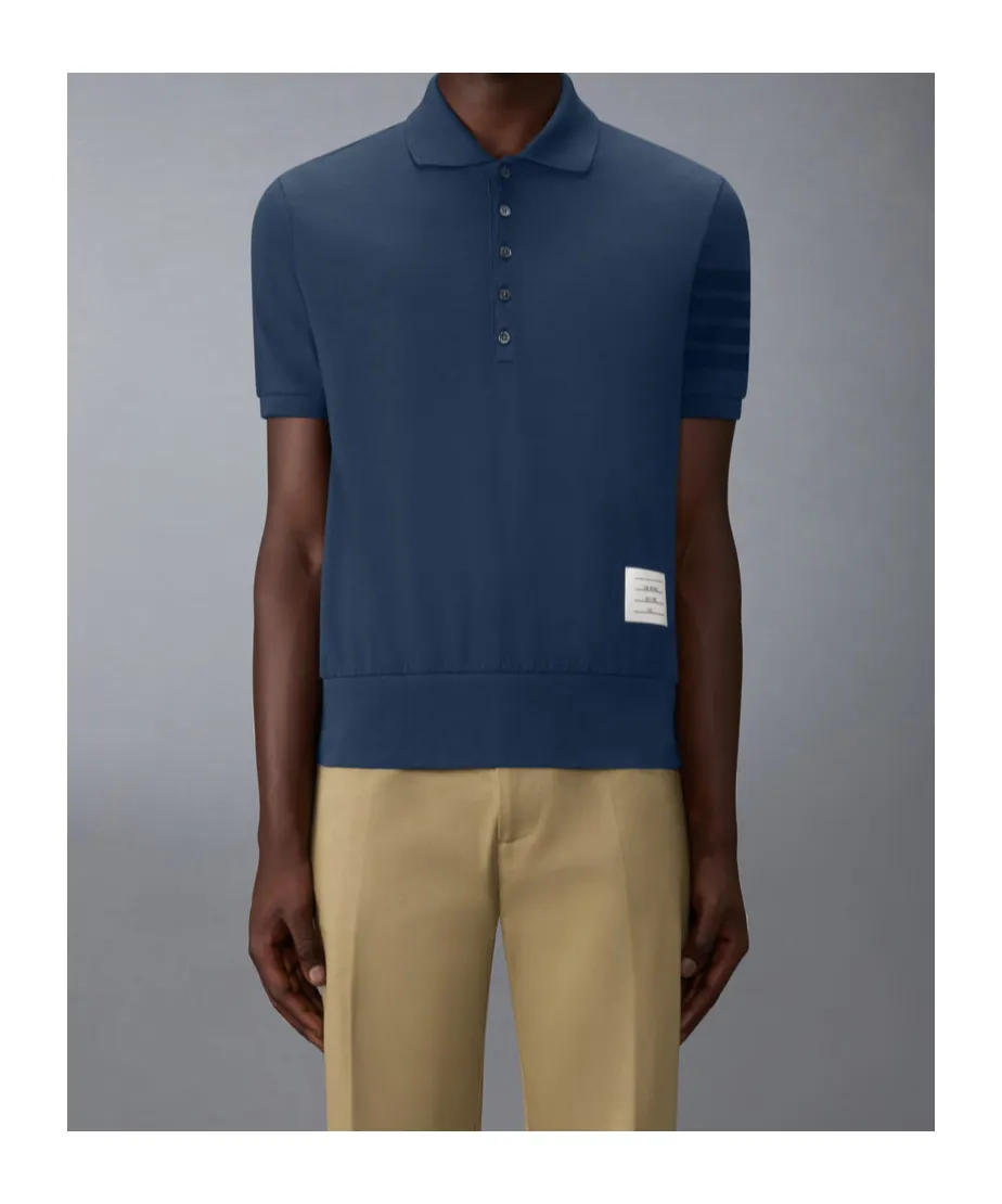 Thom Browne Ottoman 4-Bar Logo Patch Polo Shirt