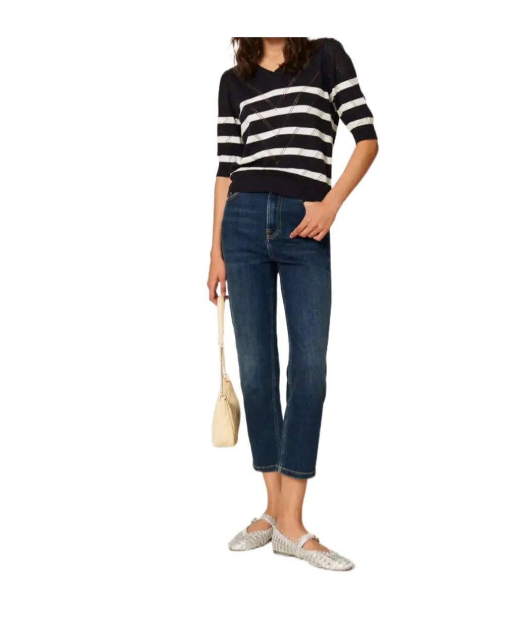 Twinset Striped V-Neck Knitted Top