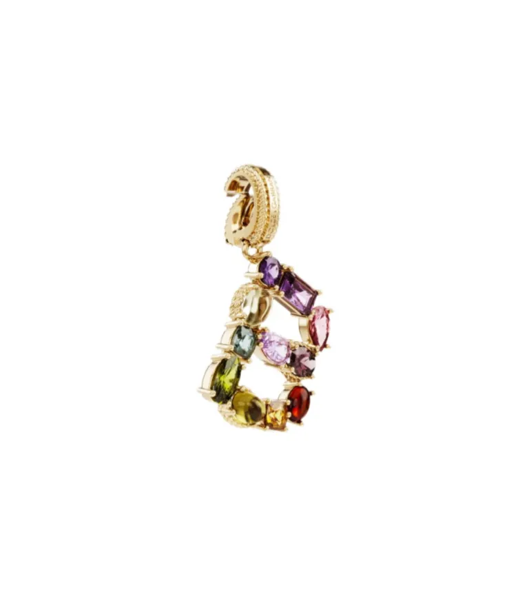 Rainbow Alphabet B 18Kt Yellow Gold Multi-Stone Pendant