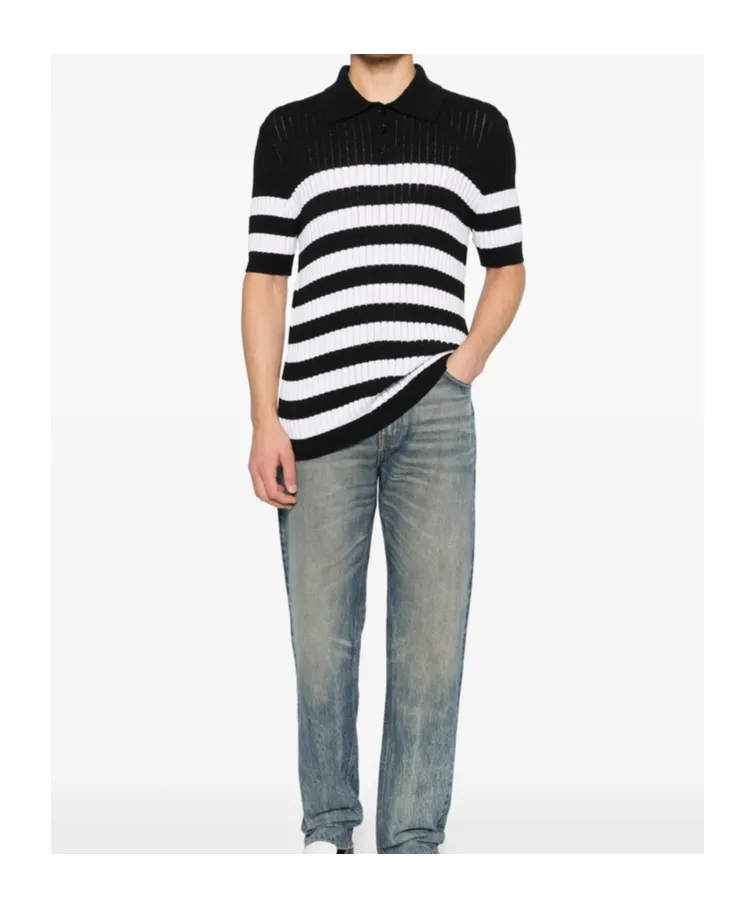 Balmain Stripe Patterned Short-Sleeve Knit Polo Shirt