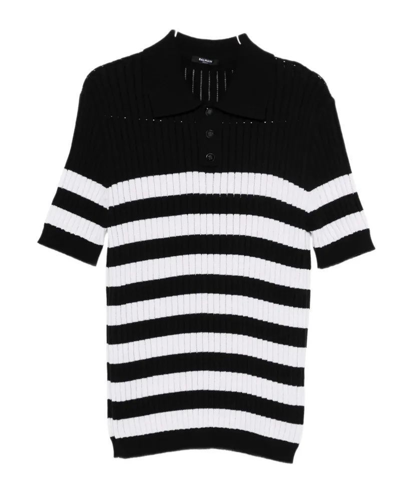 Balmain Stripe Patterned Short-Sleeve Knit Polo Shirt