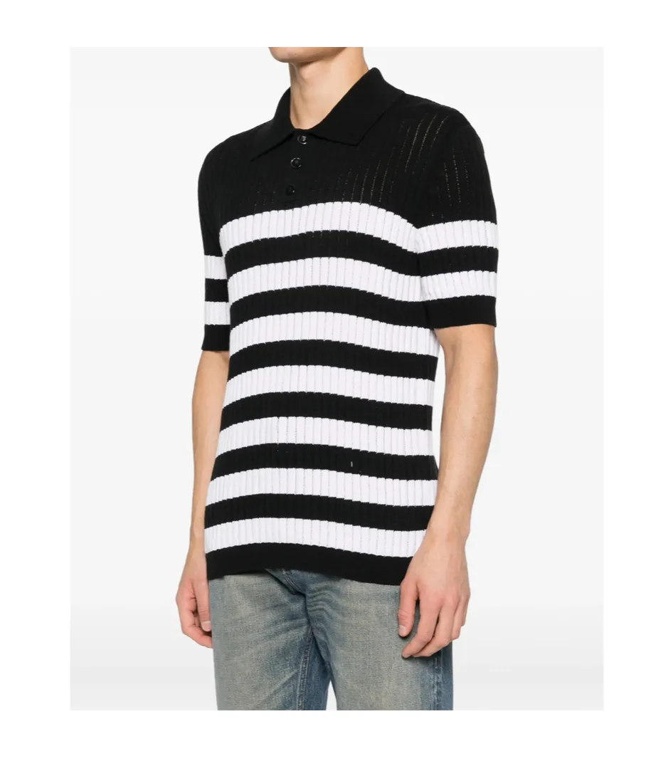 Balmain Stripe Patterned Short-Sleeve Knit Polo Shirt