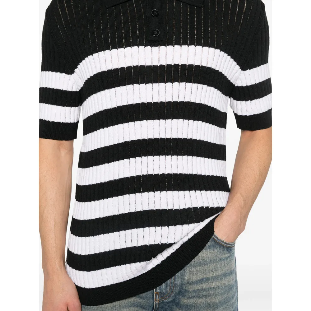 Balmain Stripe Patterned Short-Sleeve Knit Polo Shirt