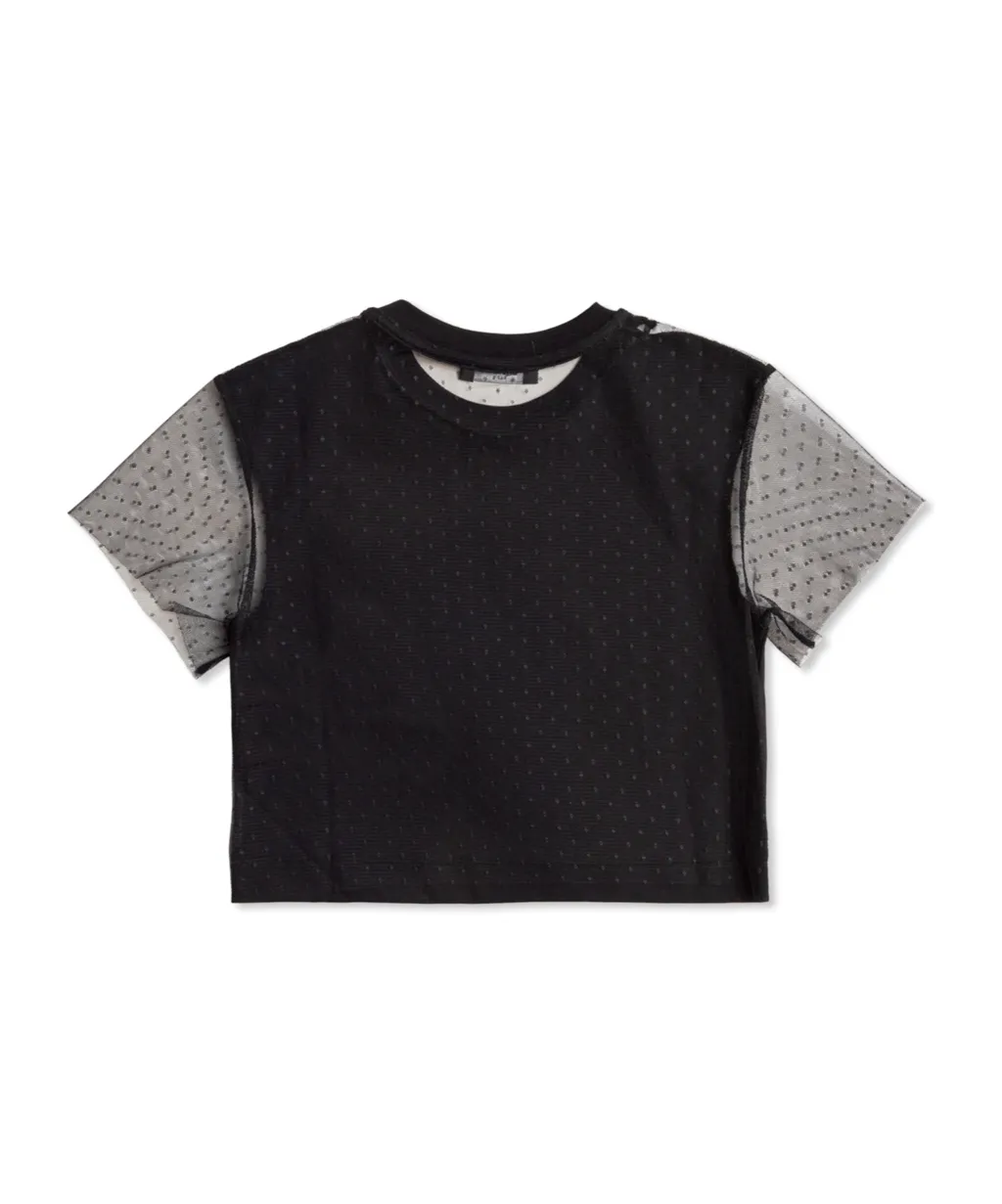 Balmain Kids Crewneck Tulle-Sleeved T-Shirt