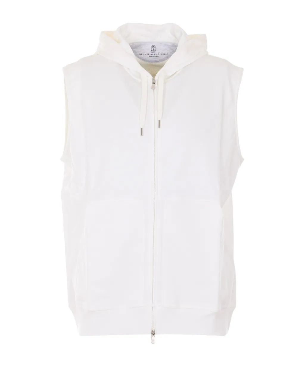 Brunello Cucinelli Zip-Up Sleeveless Drawstring Hoodie