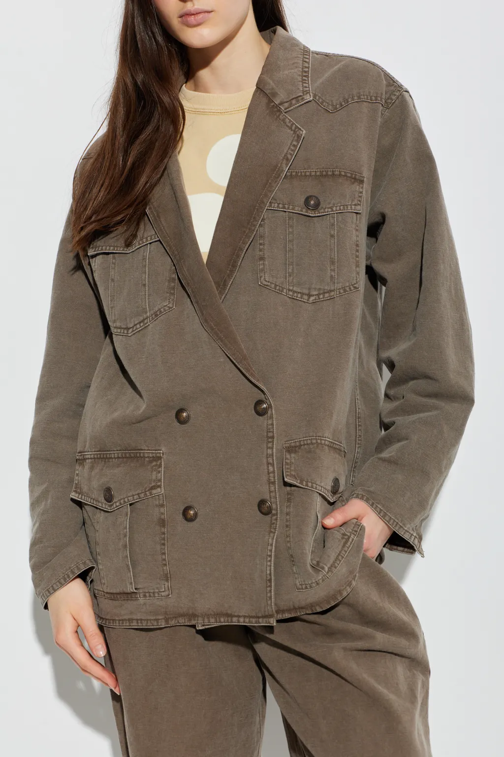 Double-Breasted Long-Sleeved Denim Jacket