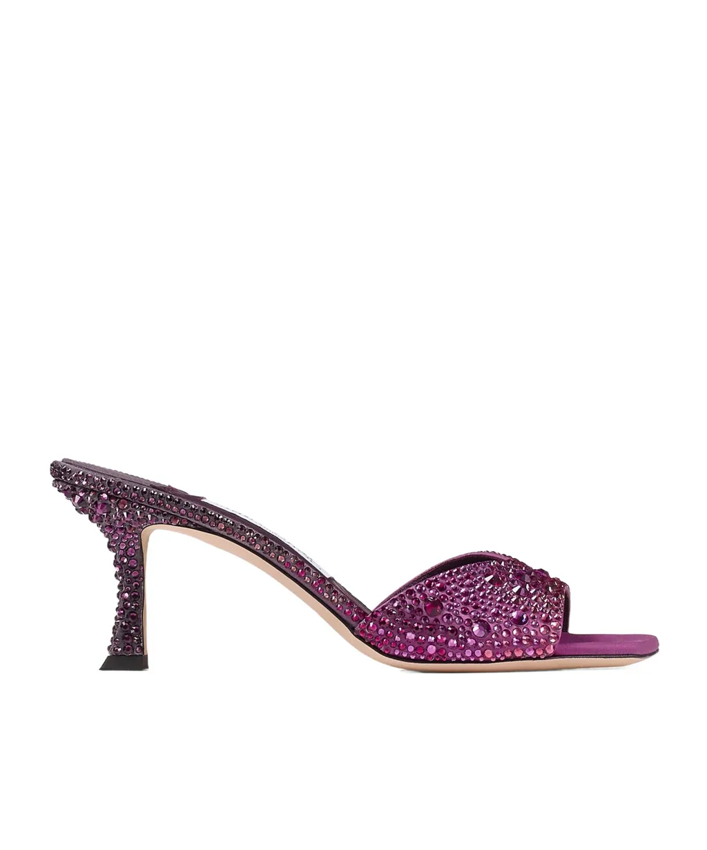 Winter Bloom And Violet Orchid Satin Mules With Degrade Crystal