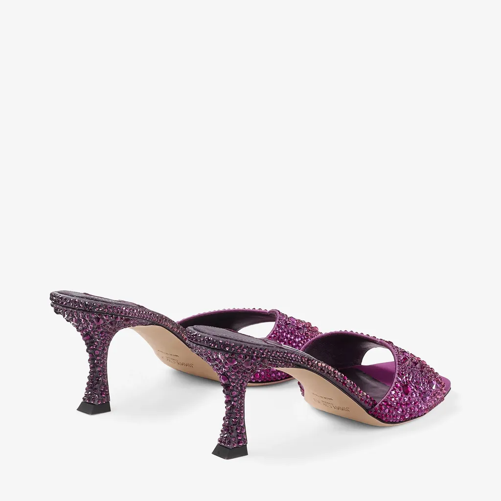 Winter Bloom And Violet Orchid Satin Mules With Degrade Crystal