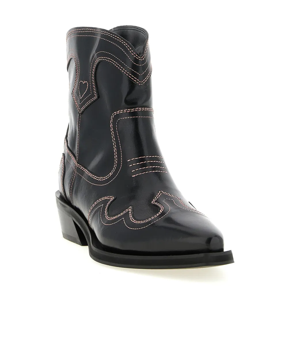 Ganni Low Shaft Embroidered Western Boots