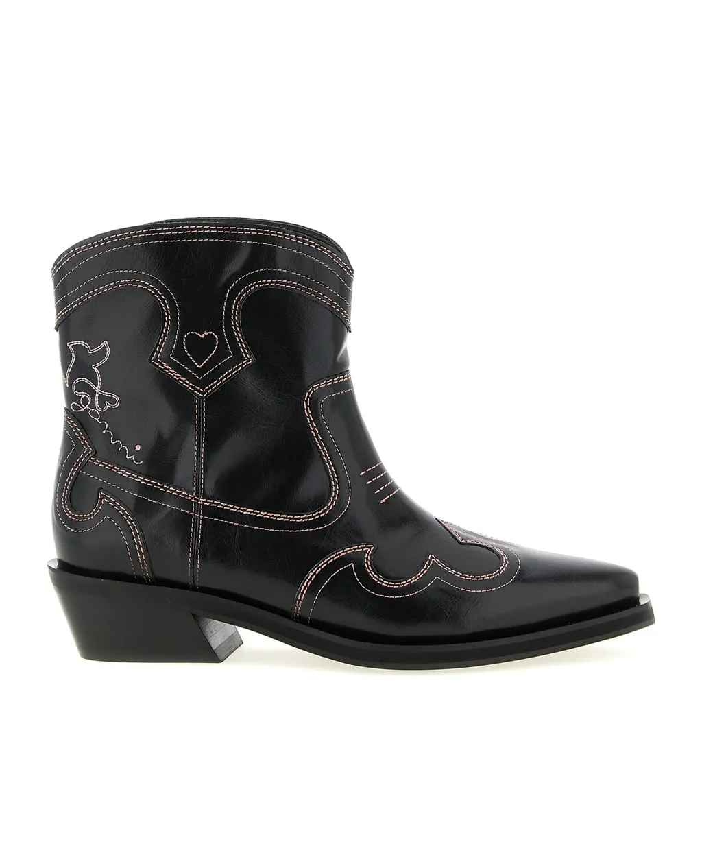 Ganni Low Shaft Embroidered Western Boots