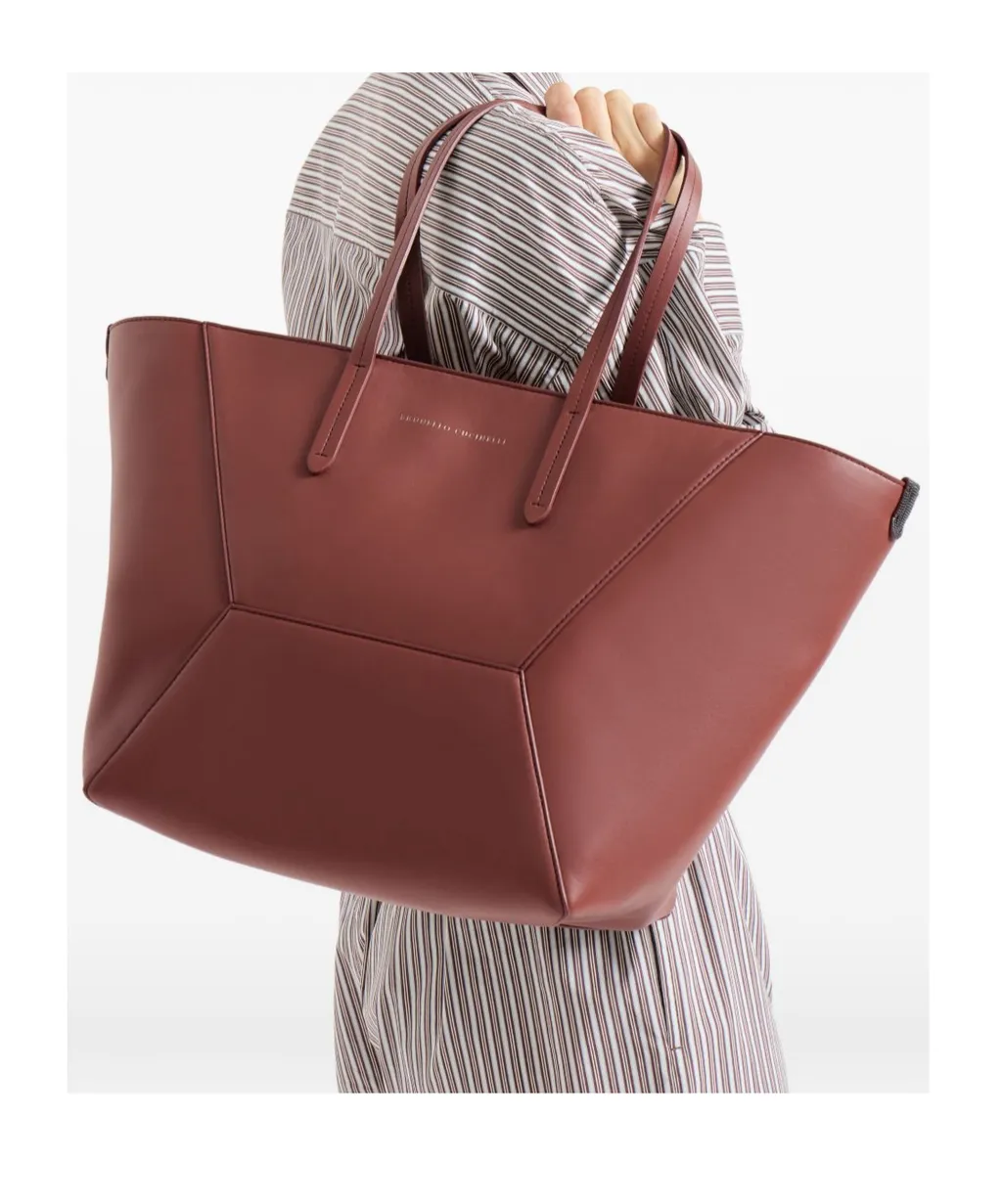 Monili-Detail Leather Tote Bag