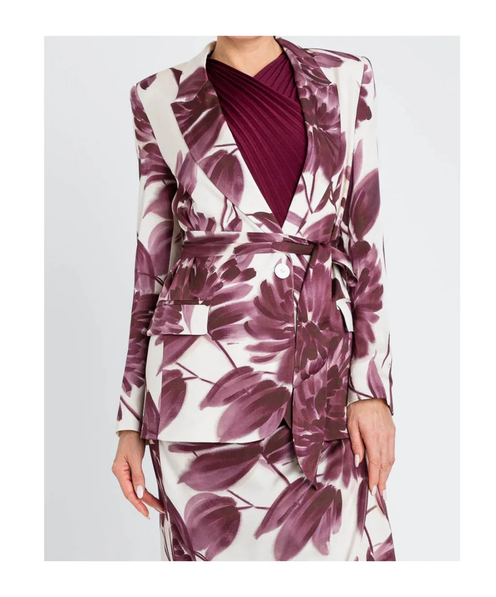 Floral-Print Belted Blazer