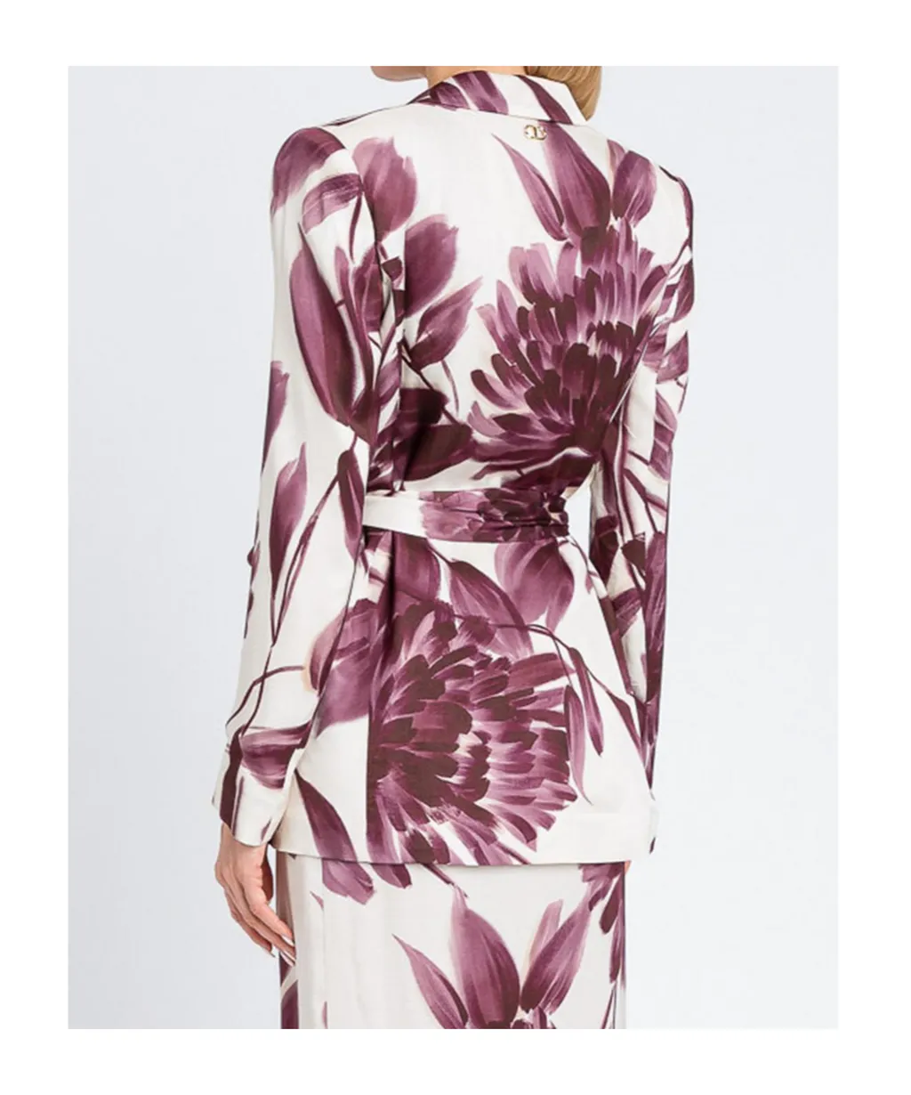 Floral-Print Belted Blazer