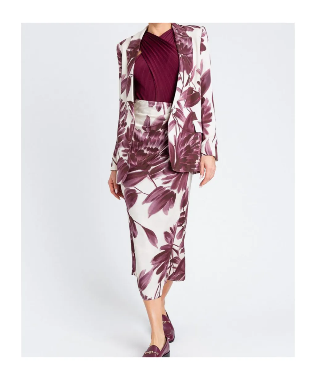Floral-Print Belted Blazer