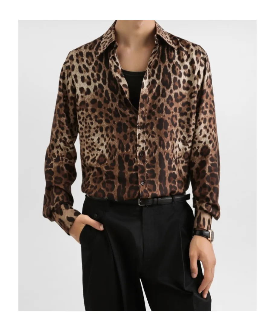 Leopard Print Silk Twill Gold Shirt