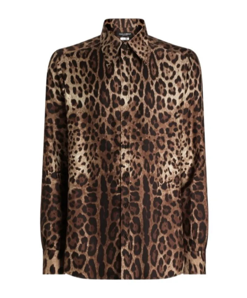 Leopard Print Silk Twill Gold Shirt