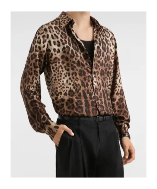 Leopard Print Silk Twill Gold Shirt