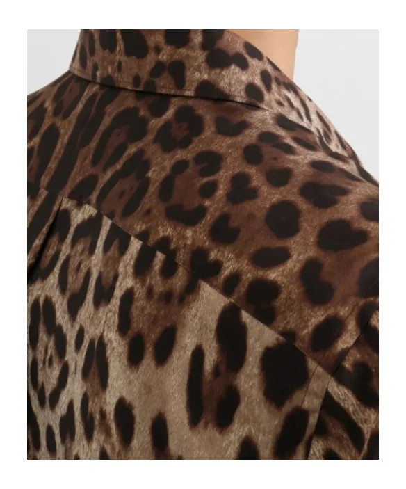 Leopard Print Silk Twill Gold Shirt