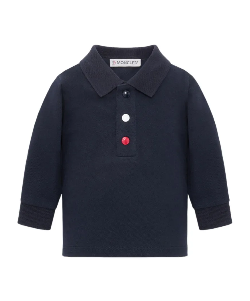 Moncler Enfant Tricolor Piquet Long Sleeved Polo Shirt