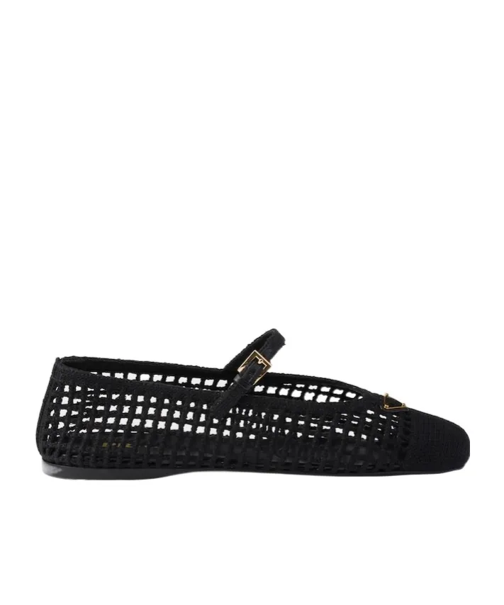 Prada Triangle-Logo Mesh Ballerinas