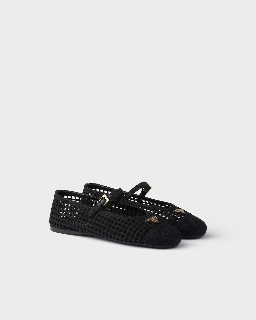 Prada Triangle-Logo Mesh Ballerinas